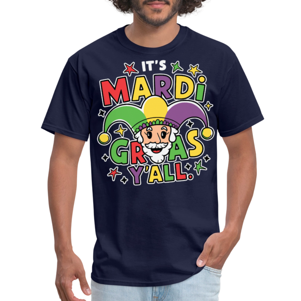 Funny Mardi Gras Party Shirt With Jester Festive Mardi Gras Y’all T-shirt - navy