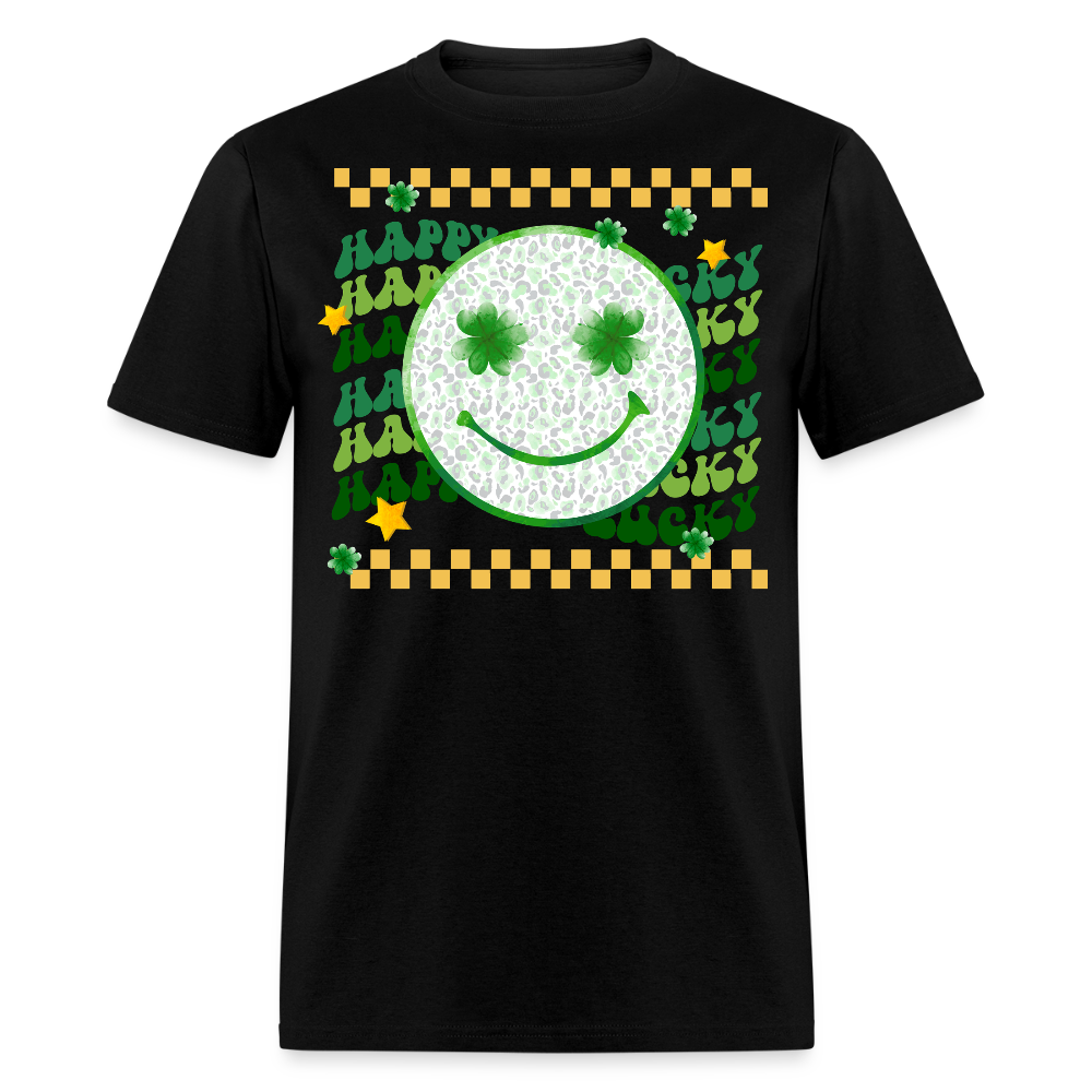 Lucky Shamrock Graphic Tee St Patrick’s Day Smiley Face T-shirt - black