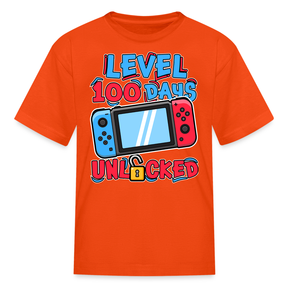 100 Days Unlocked Video Game Tee Gaming Milestone Kids T-shirt - orange