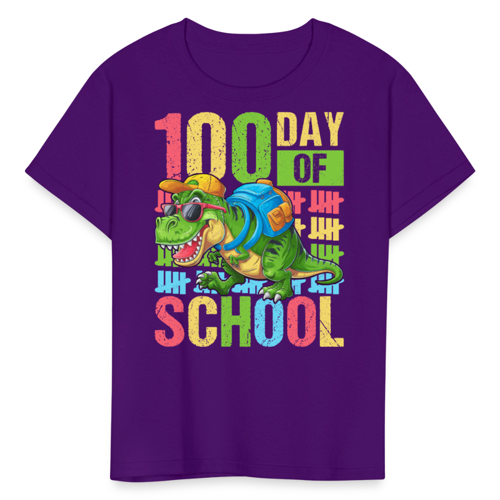 100 Days of School Tee for Kids Funny Dinosaur T-shirt - purple