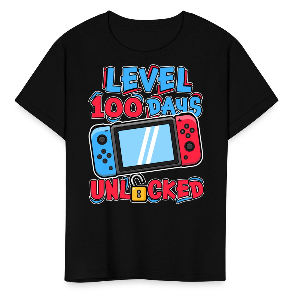 100 Days Unlocked Video Game Tee Gaming Milestone Kids T-shirt - black