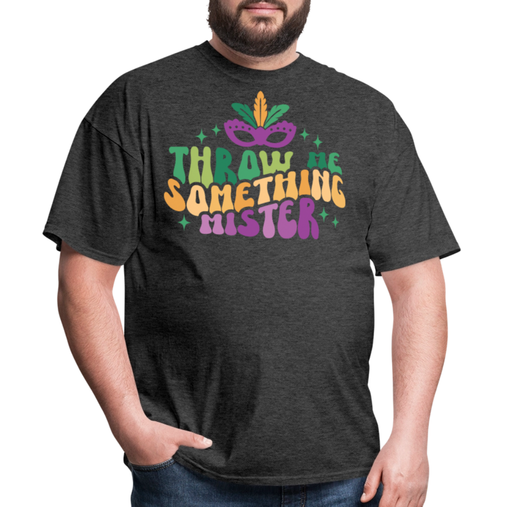 Funny Mardi Gras Graphic Tee Throw Me Something Mister T-shirt - heather black