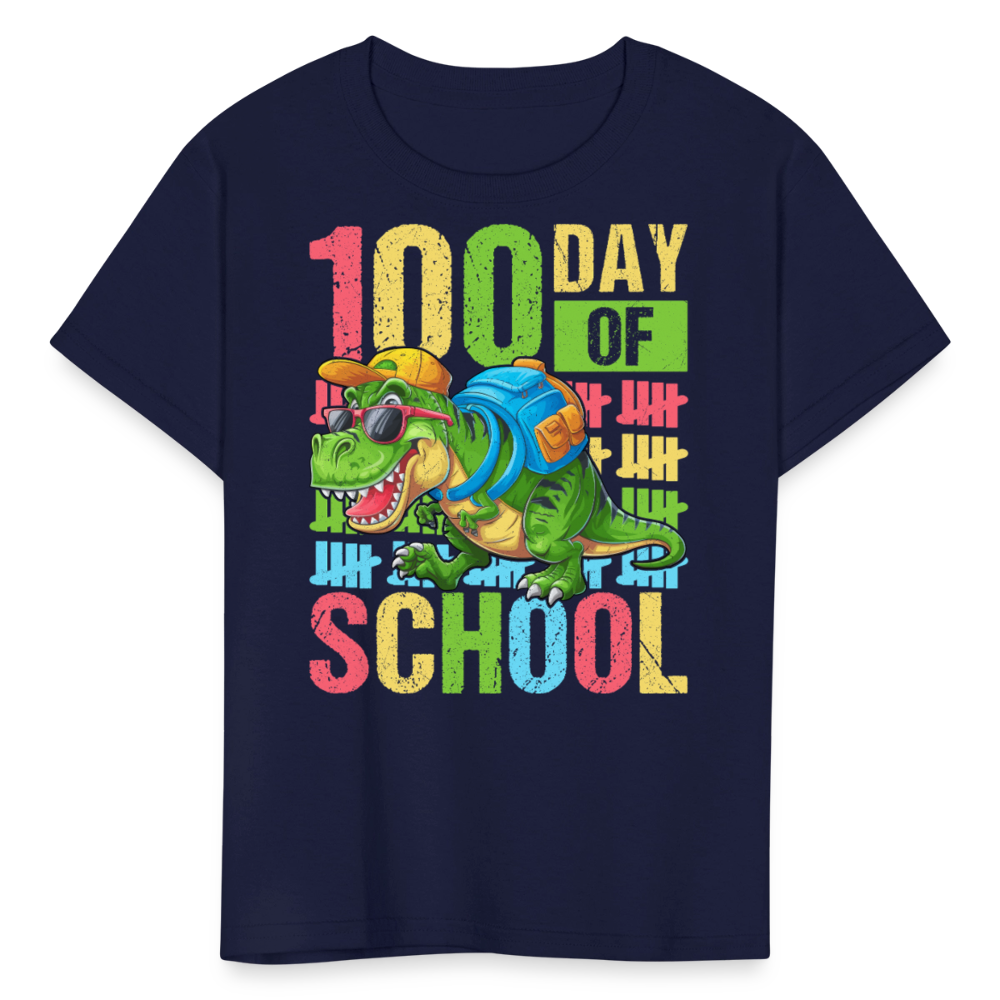 100 Days of School Tee for Kids Funny Dinosaur T-shirt - navy