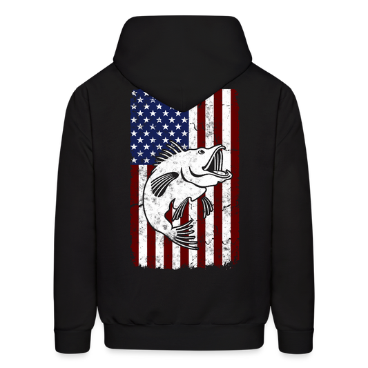 Patriotic Bass Fishing USA Fisherman Hoodie - black