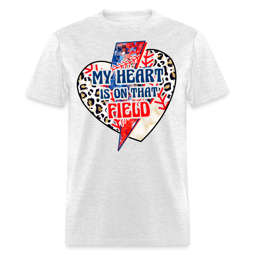 Leopard Print My Heart Is On That Field Baseball T-shirt - light heather gray