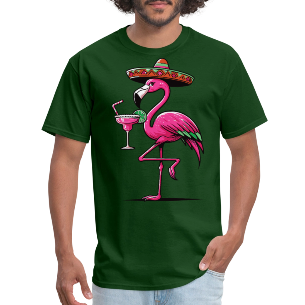 Tropical Flamingo Margarita Tee Pink Flamingo Drinking T-shirt - forest green