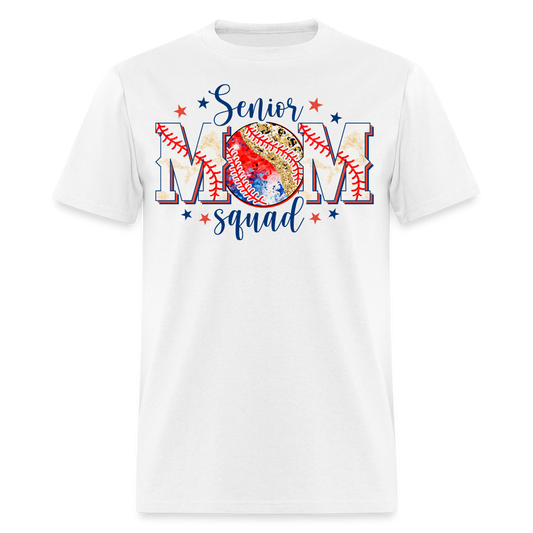 Senior Mom Squad Glitter Baseball T-shirt - white