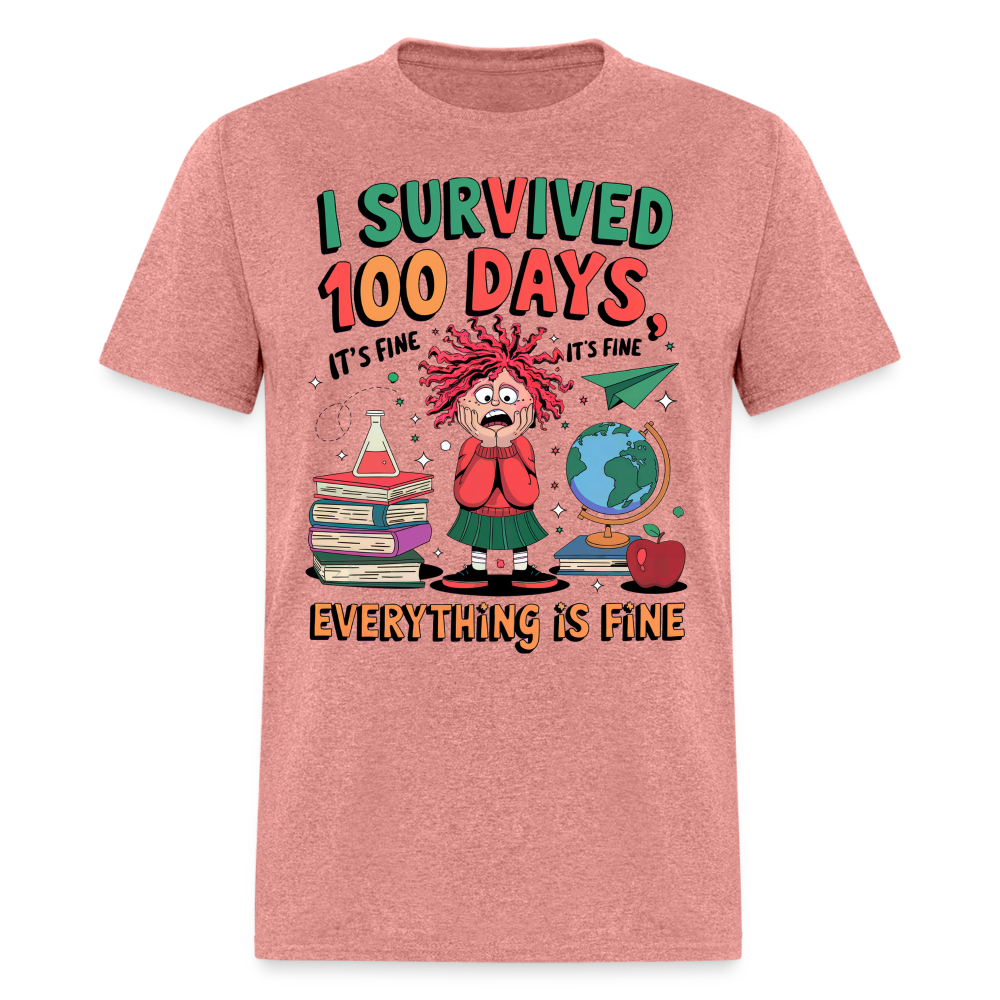 I Survived 100 Days of School Shirt - Funny Teacher and Student Celebration Unisex T-Shirt - heather mauve