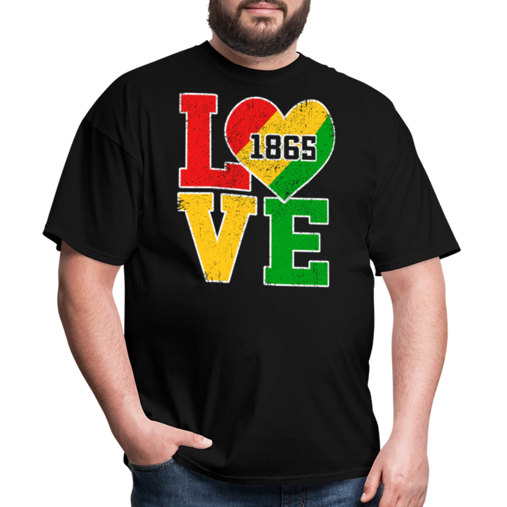 Juneteenth 1865 Tee With African Pride Afrocentric Heart T-shirt - black