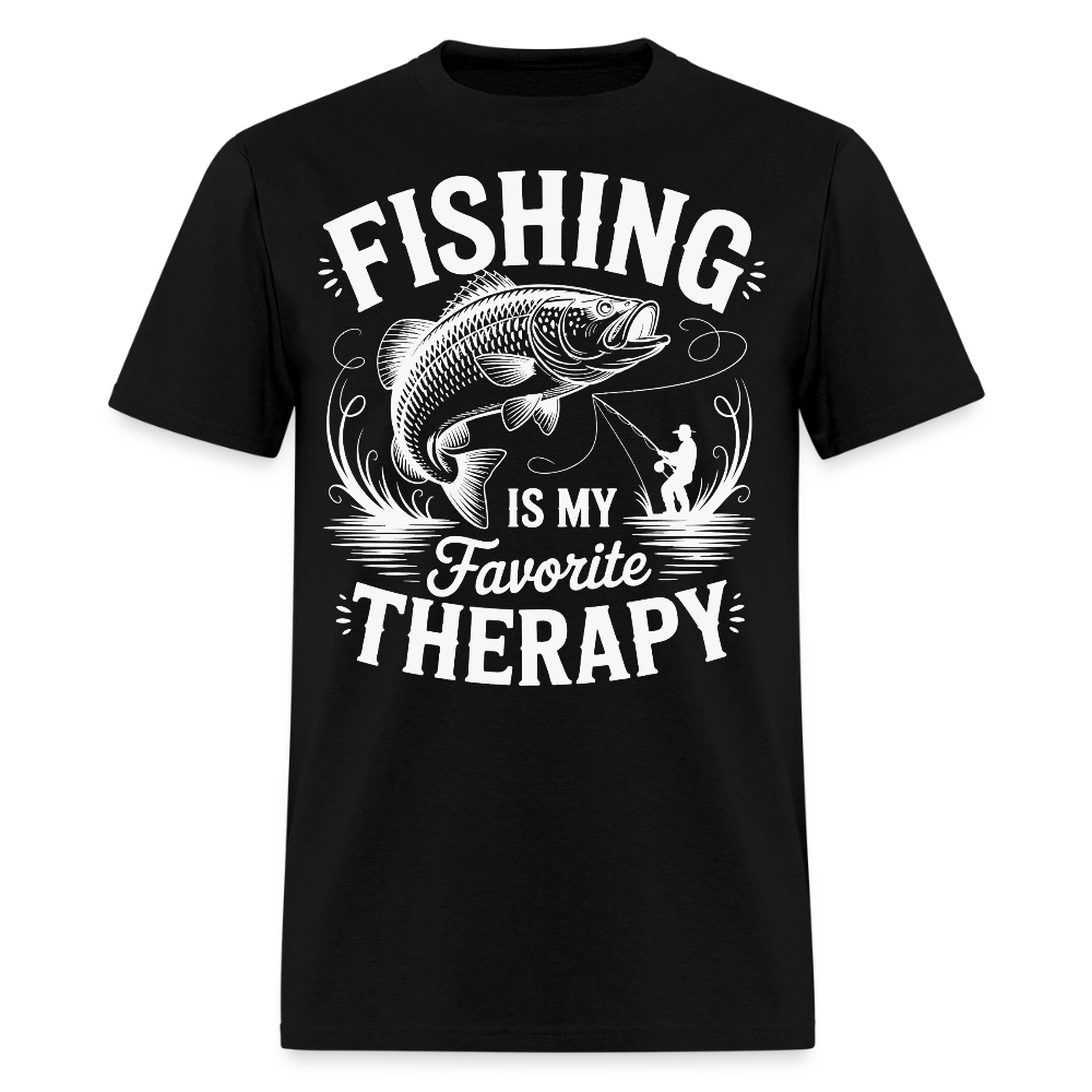 Fishing Is My Favorite Therapy Funny Fisherman T-Shirt - black