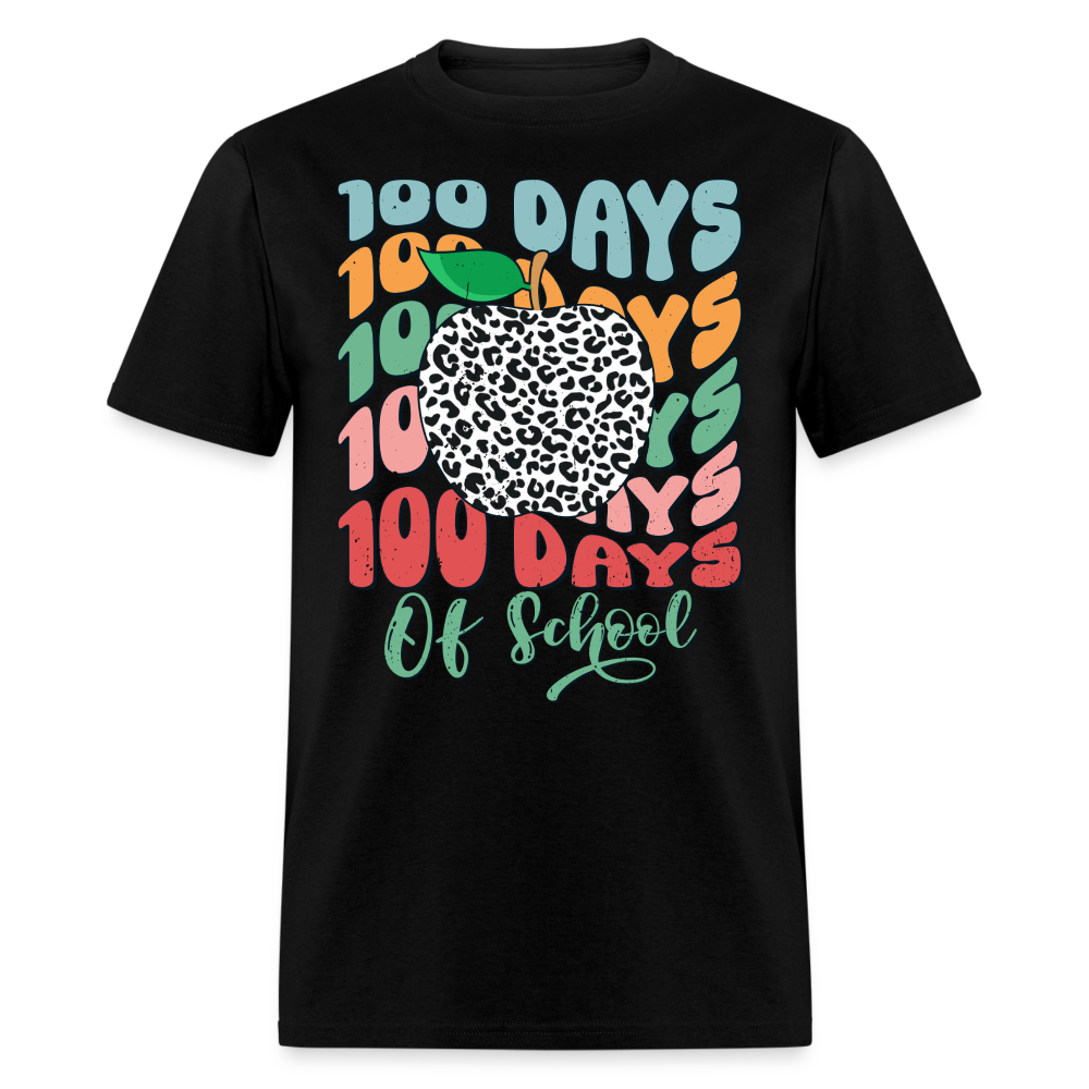 Leopard Print 100 Days of School Tee 100th-day Celebration T-shirt - black