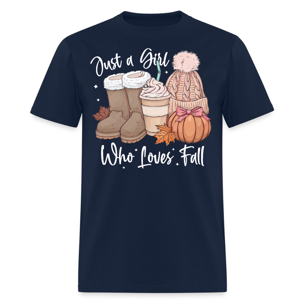 Just A Girl Who Loves Fall Autumn Pumpkin Spice T-Shirt - navy