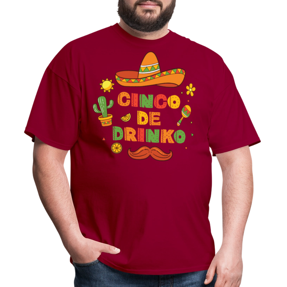 Sombrero and Mustache Party Tee Funny Cinco de Mayo drinking T-shirt - dark red