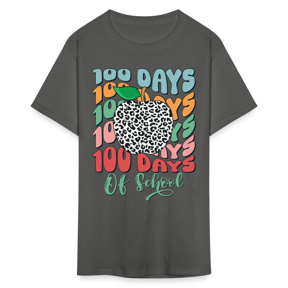 Leopard Print 100 Days of School Tee 100th-day Celebration T-shirt - charcoal