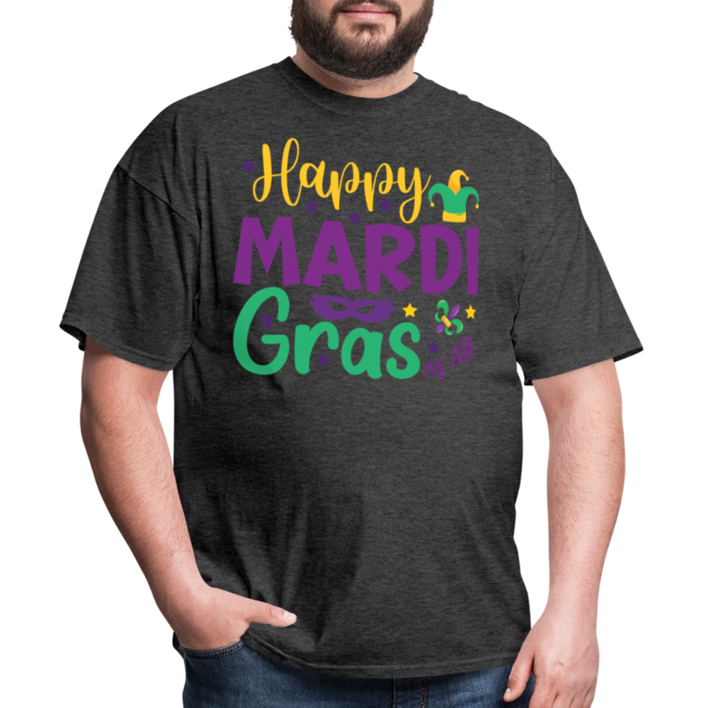 Cute Mardi Gras Shirt Happy Mardi Gras Y'all Classic T-shirt - heather black