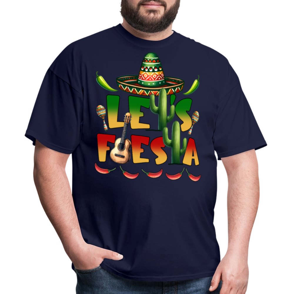 Let's Fiesta Mexican Shirt Sombrero And Cactus Party T-shirt - navy