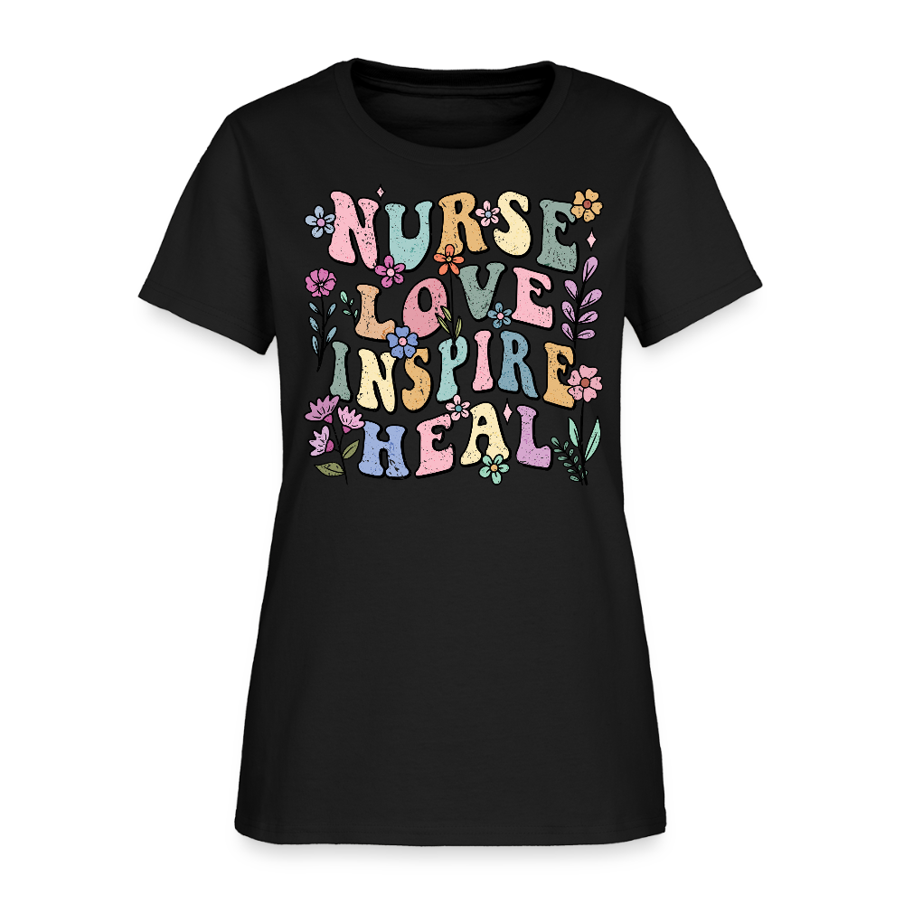 Colorful Retro Nurse Love Inspire Heal T-Shirt - black