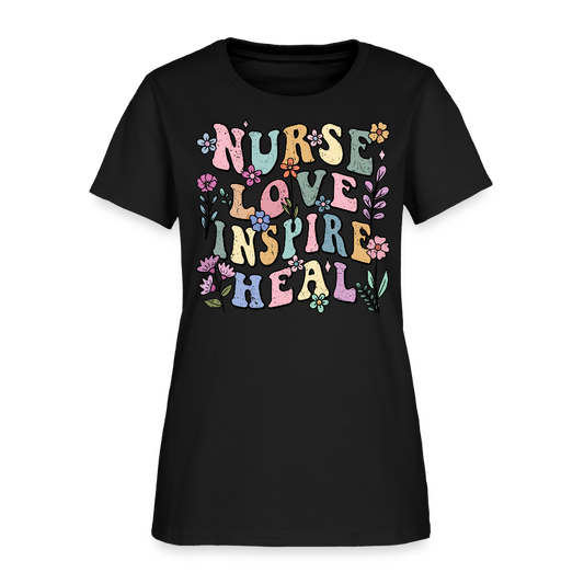 Colorful Retro Nurse Love Inspire Heal T-Shirt - black