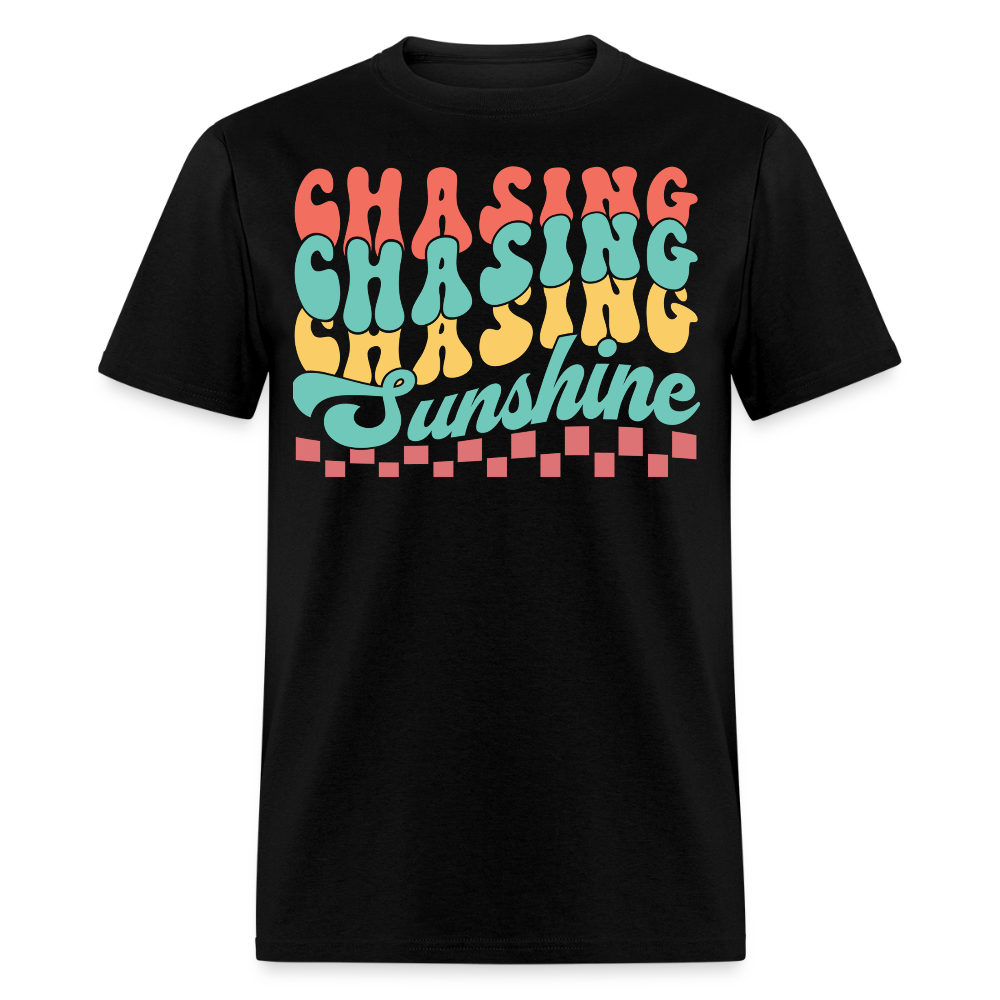 Vintage Chasing Sunshine Groovy Font Hippie T-shirt - black