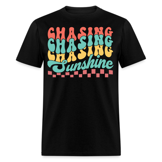 Vintage Chasing Sunshine Groovy Font Hippie T-shirt - black