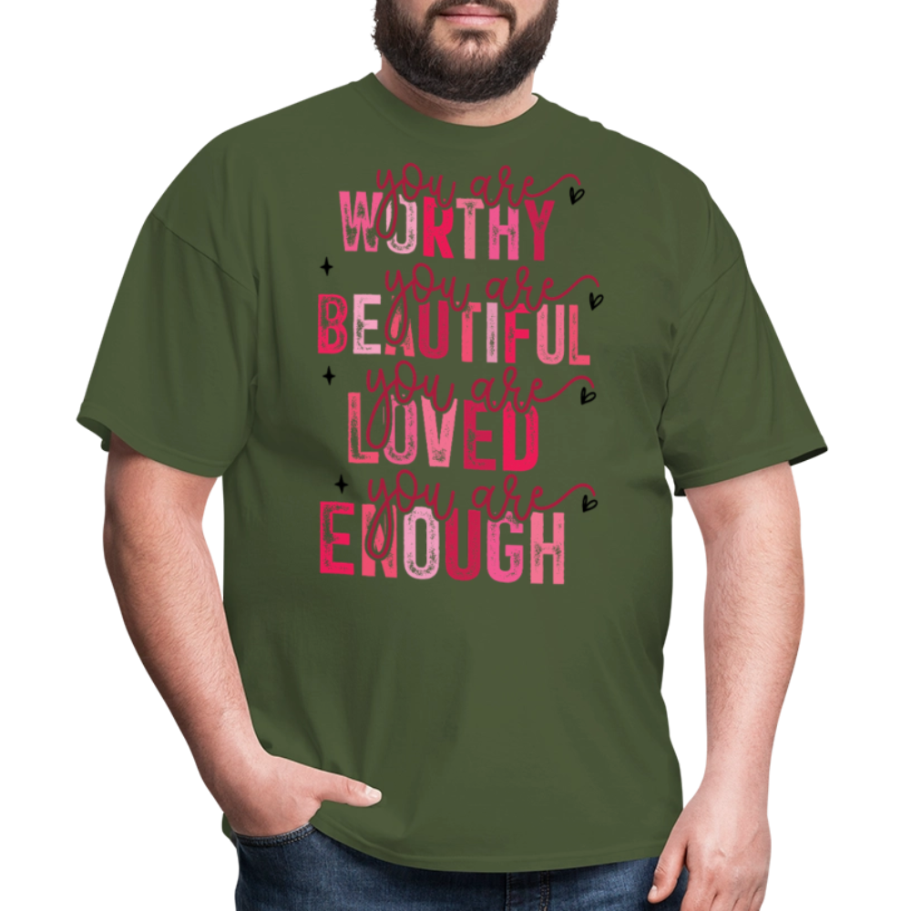 Self-Love Graphic Tee You Are Enough Motivational T-shirt - military green