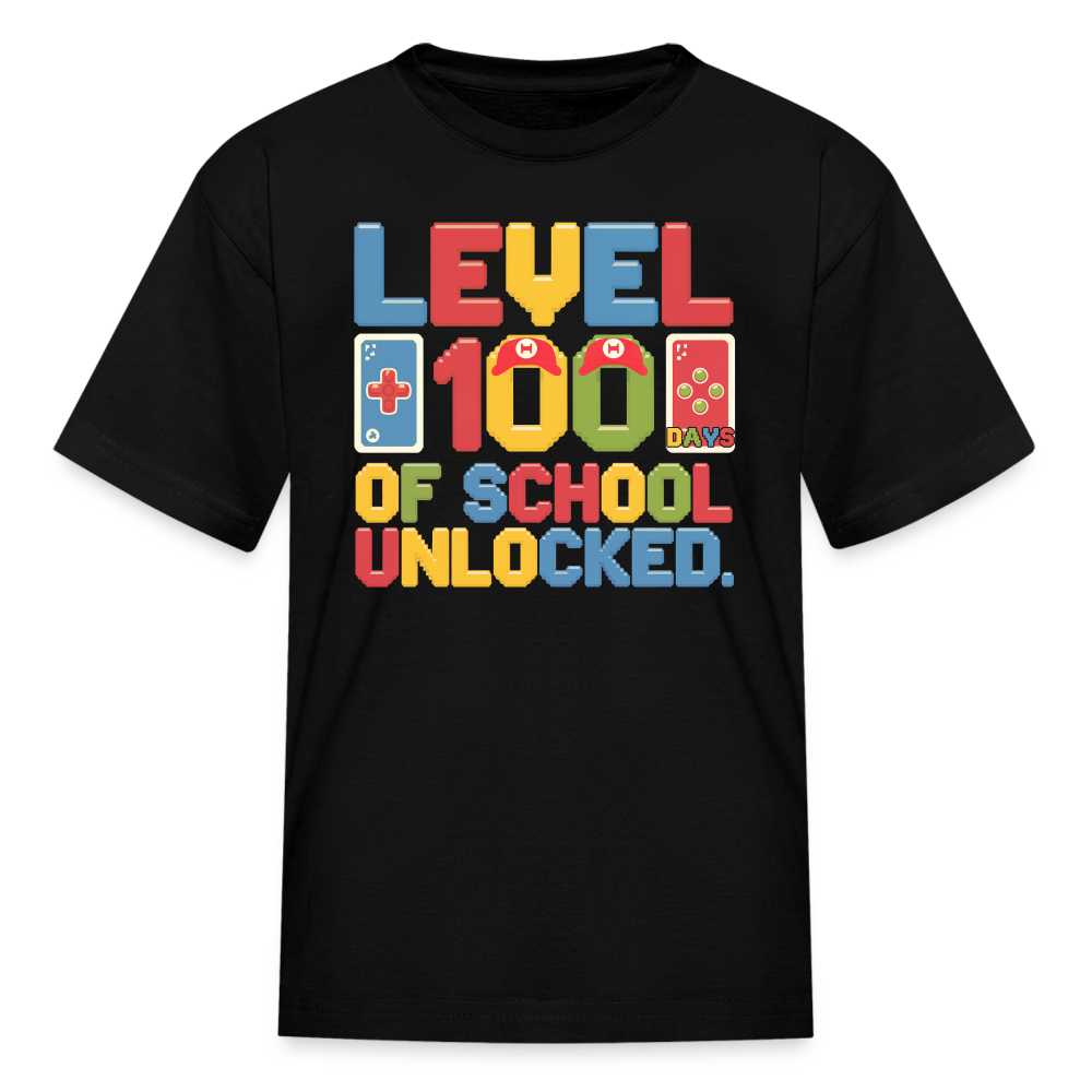 Level 100 Days of School Unlocked - Gaming Themed T-Shirt for Kids & Teachers T-Shirt - black