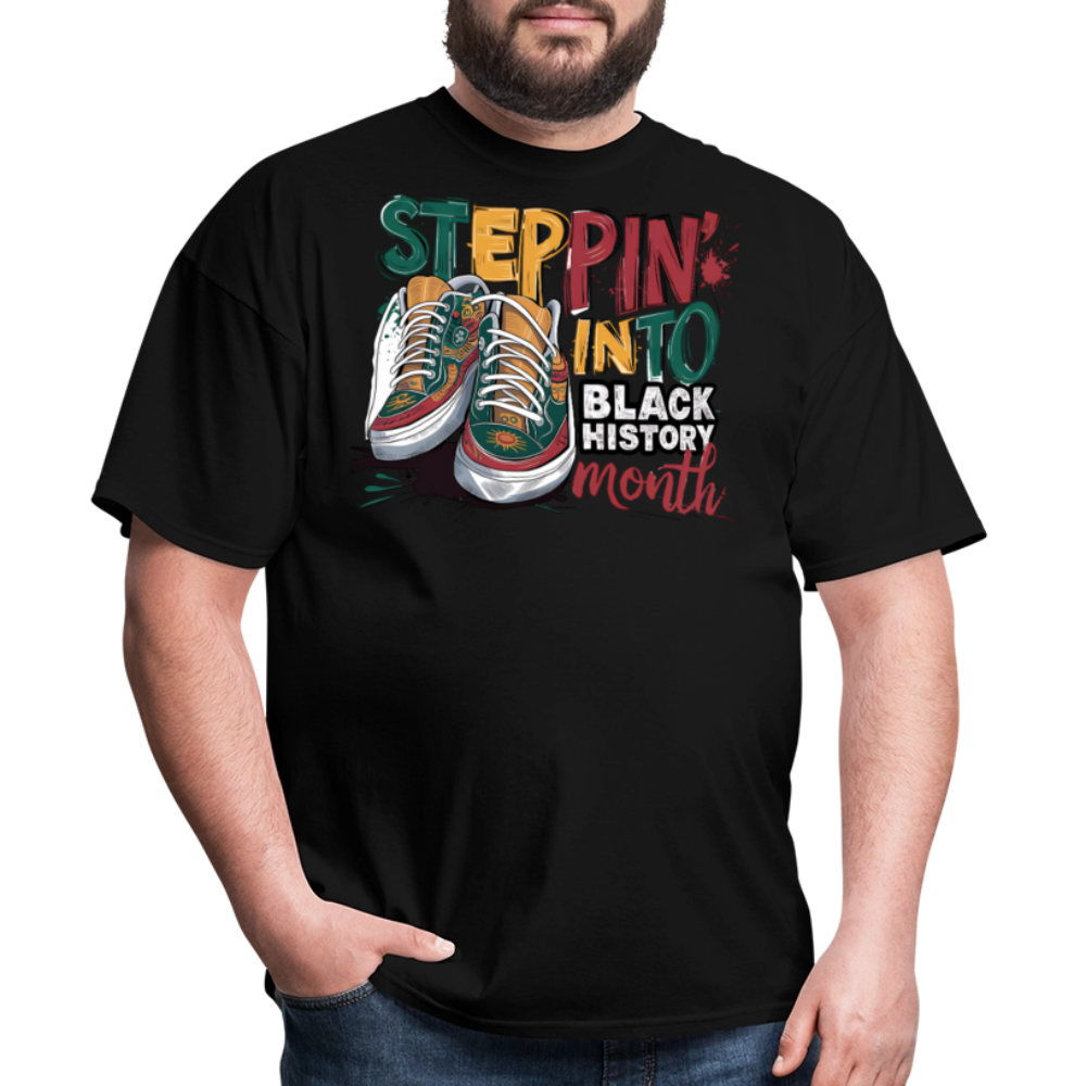 Unique Black Pride Tee Steppin' Into Black History Month T-shirt - black