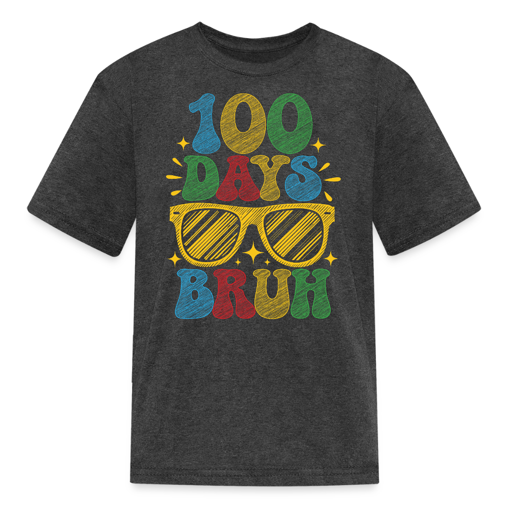 100 Days Bruh Kids Shirt Colorful 100 Days Of Learning T-Shirt - heather black