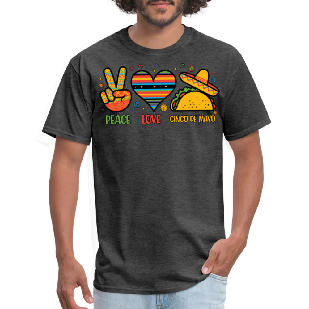 Peace Love Tacos Cinco de Mayo Graphic Unisex T-shirt - heather black