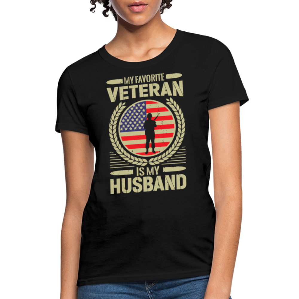 My Favorite Veteran Is My Husband Proud Military Wife T-Shirt - black