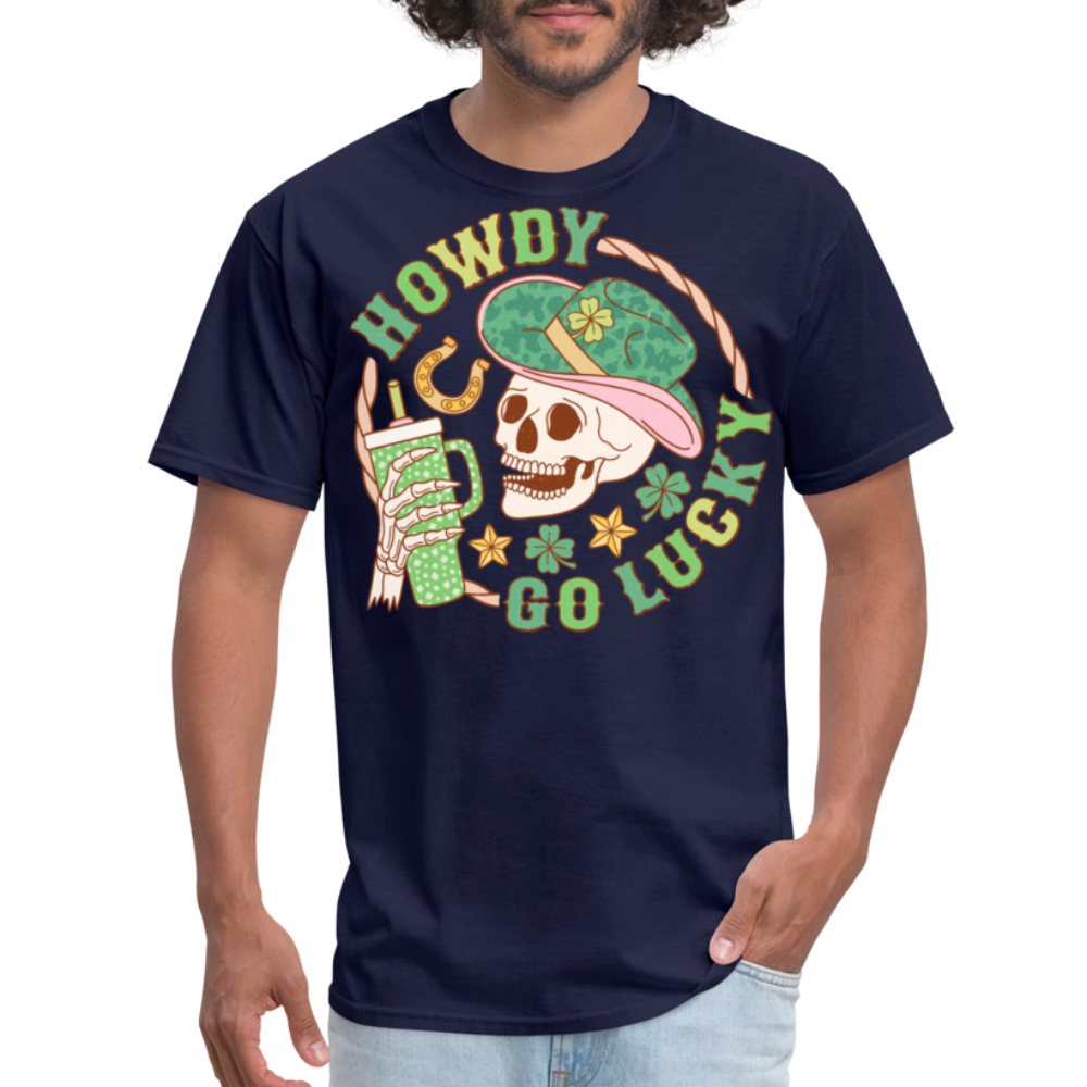 Lucky Cowgirl Skull Graphic Tee Western St Patrick’s Day T-shirt - navy