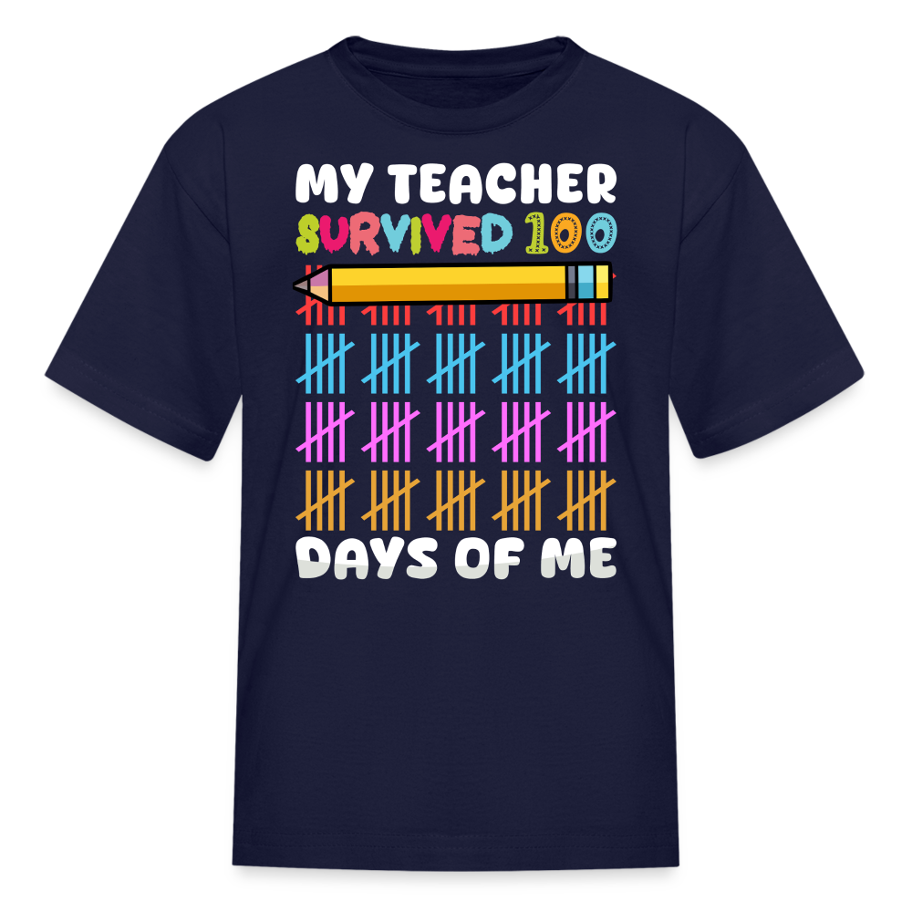 Teacher Survived 100 Days Of School Cute Kids Milestone T-shirt - navy