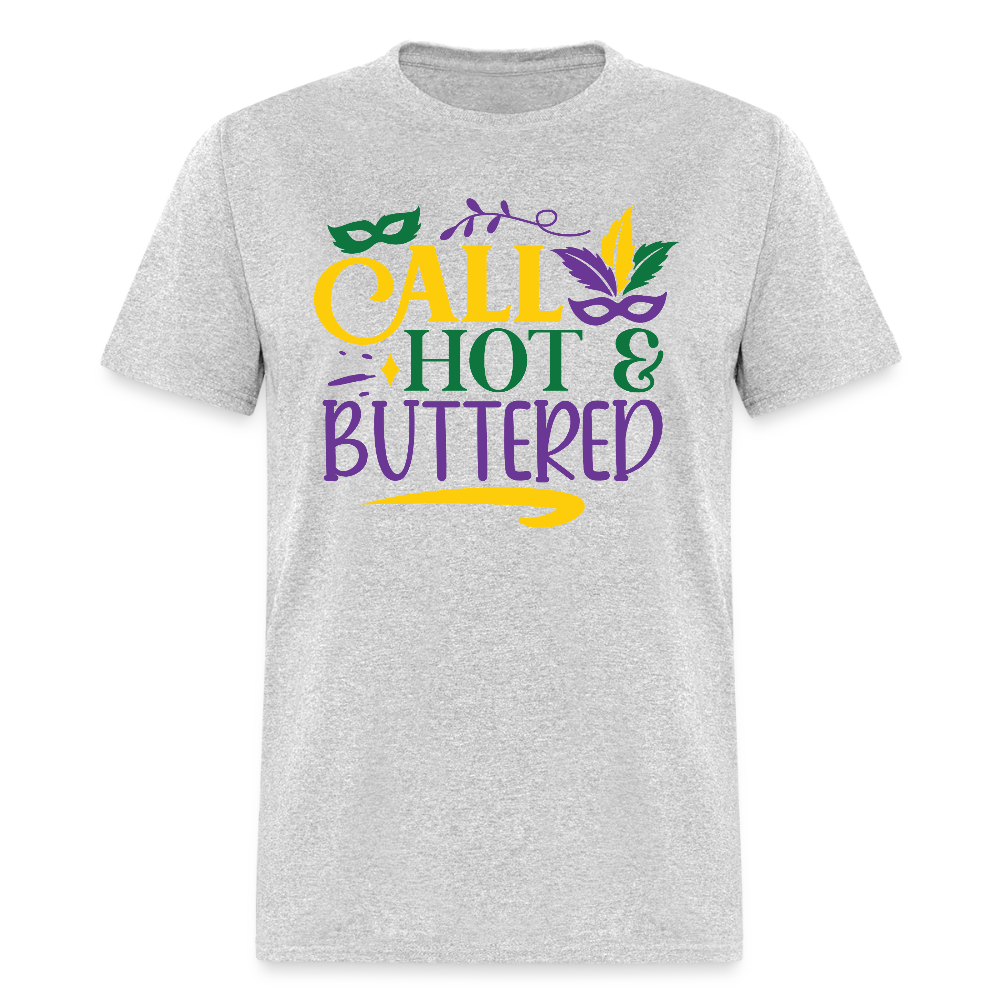 Funny Fat Tuesday Tee Hot & buttered Mardi Gras T-shirt - heather gray