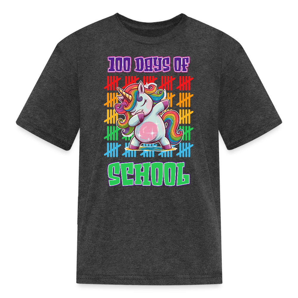 100 Days Of School Unicorn Kids T-Shirt - heather black