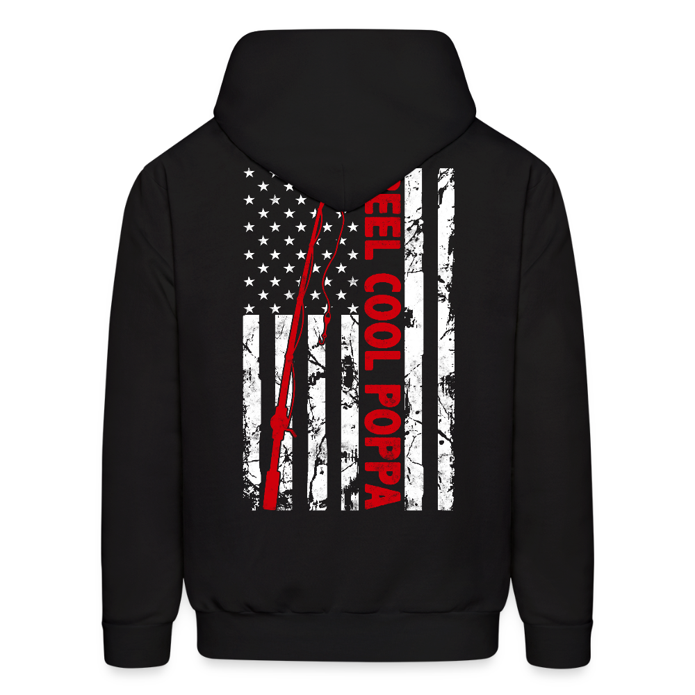 Reel Cool Poppa Father's Day Patriotic Fishing Hoodie - black