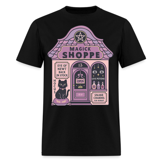 Magick Shoppe Tee with Cute Cat T-Shirt - black