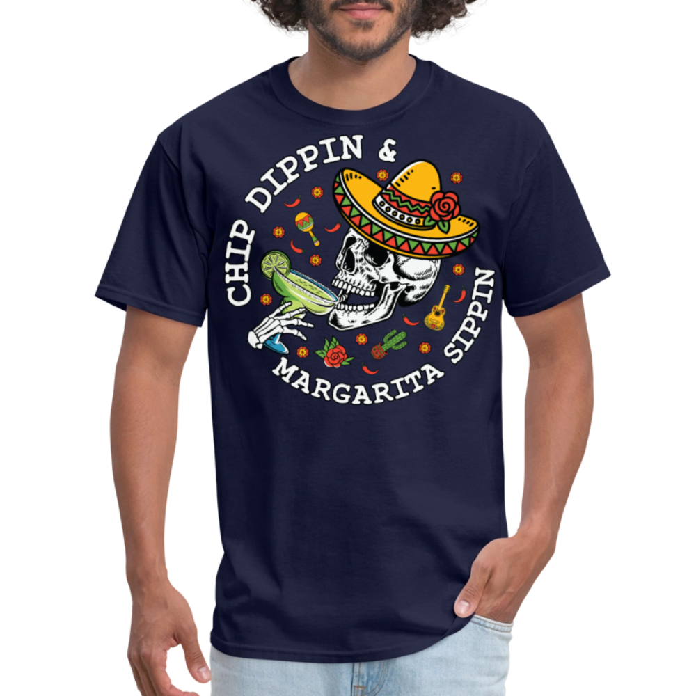 Cinco de Mayo Skull Drinking Tee Chip Dipping And Margarita Sipping T-shirt - navy