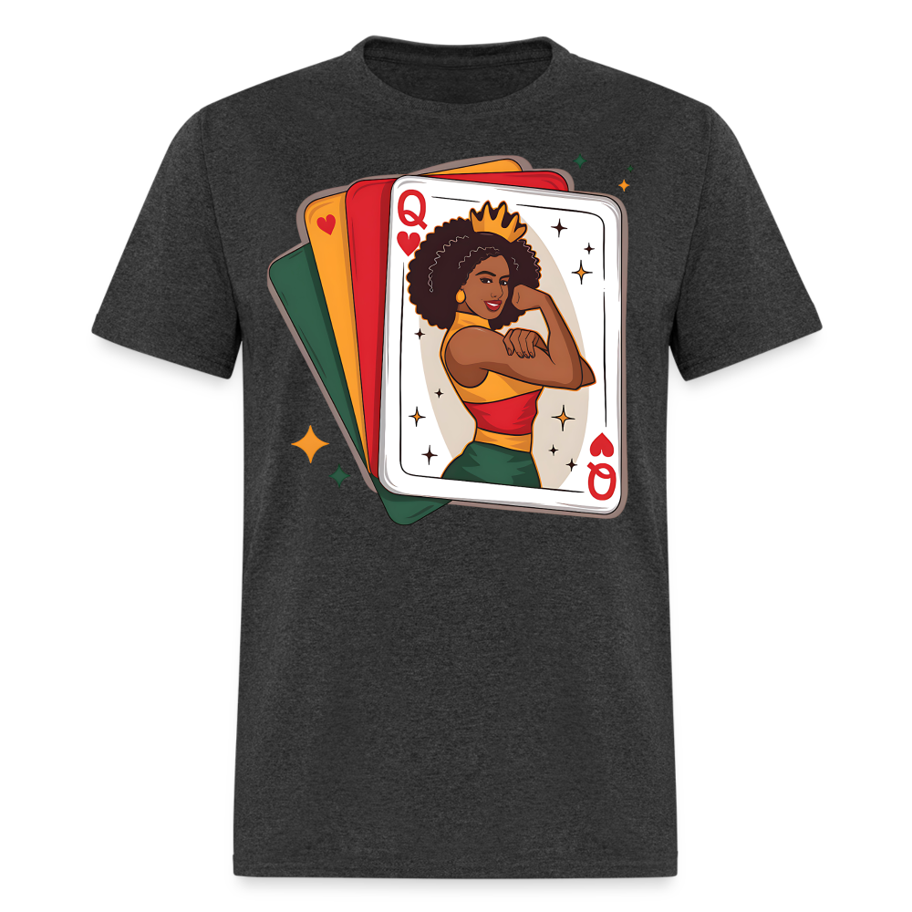 African American Queen Graphic Tee Black Queen Playing Card T-shirt - heather black