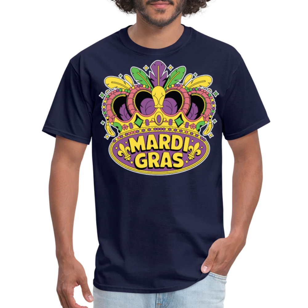 Mardi Gras Graphic Tee For Parties Colorful Mardi Gras Crown T-shirt - navy