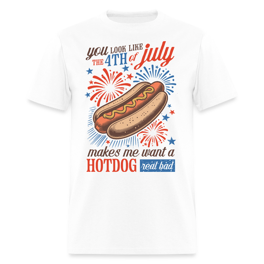 Funny 4th Of July Patriotic Hot Dog T-Shirt - white