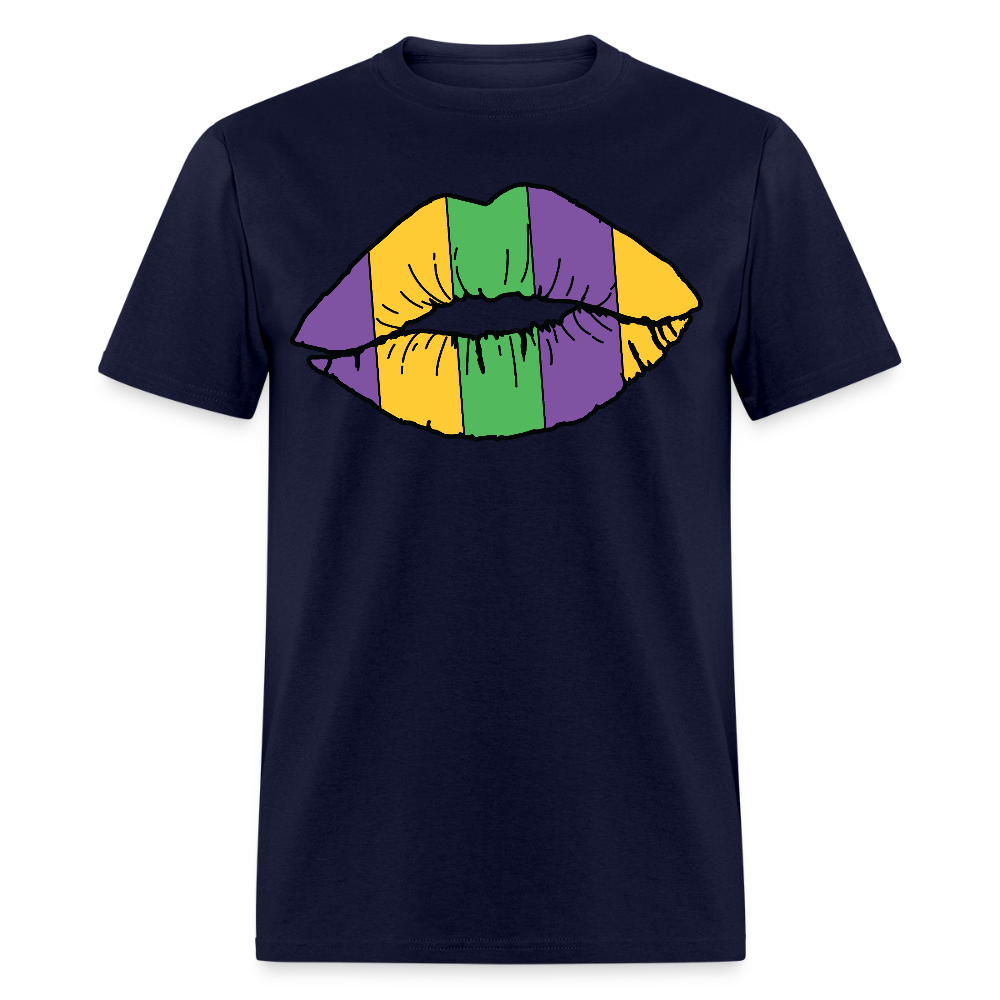 Mardi Gras Lips Tee For Women New Orleans Carnival T-Shirt - navy