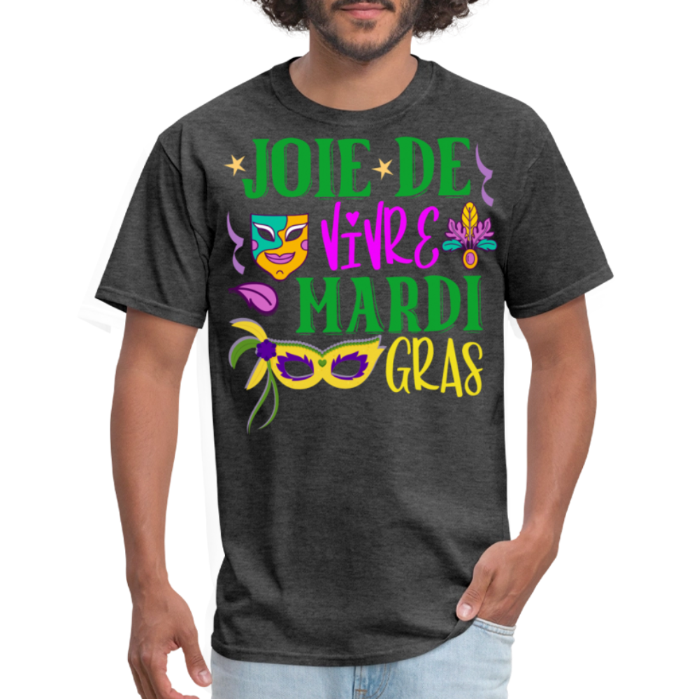 Joie De Vivre Mardi Gras Graphic Tee Colorful Masquerade Mask T-shirt - heather black