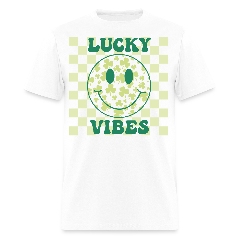 Retro Checkered Lucky Charm Smiley Face T-shirt - white