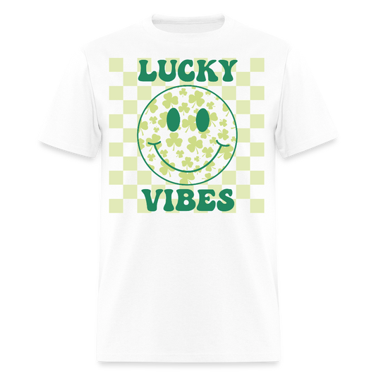 Retro Checkered Lucky Charm Smiley Face T-shirt - white