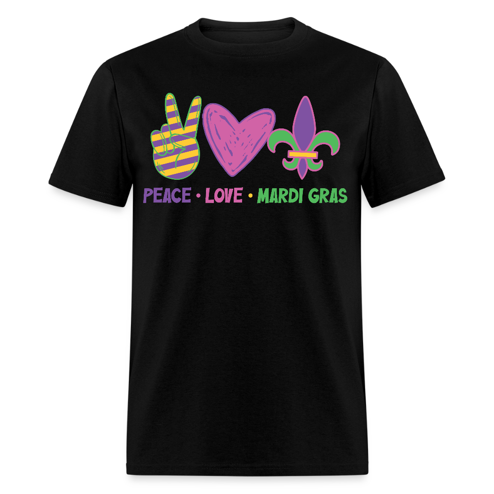 Peace Love Mardi Gras Shirt New Orleans Party Unisex T-shirt - black