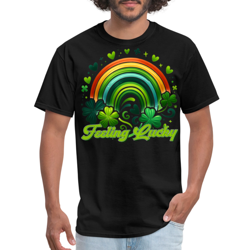 Irish Shamrock Rainbow Graphic Feeling lucky Irish T-shirt - black