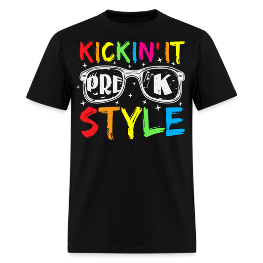 Kickin It Pre K Style Preschool Teacher T-Shirt - black