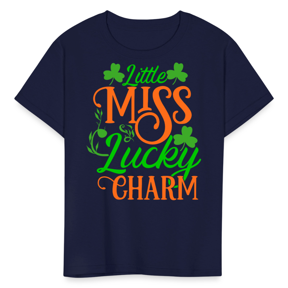Little Miss Lucky Charm Girls T-shirt - navy