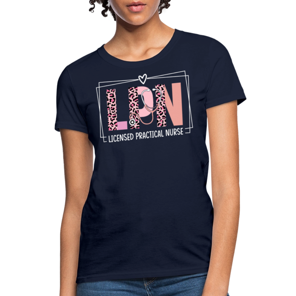 LPN Leopard Print Licensed Practical Nurse T-Shirt - navy