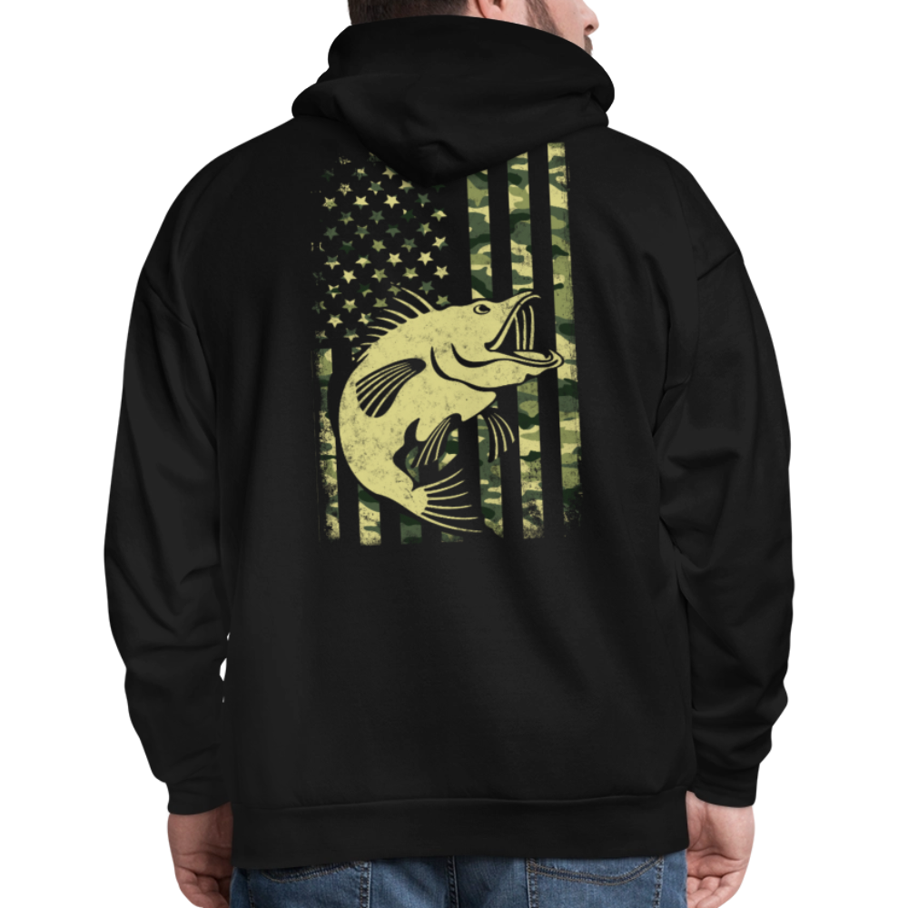Patriotic Bass Fishing Camo USA Flag Fish Hoodie - black